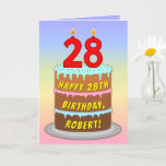 [ Thumbnail: 28th Birthday — Fun Cake & Candles, W/ Custom Name Card ]