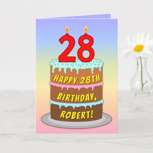 28th Birthday  Fun Cake  Candles w Custom Name Card