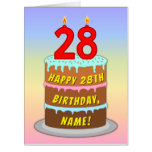 [ Thumbnail: 28th Birthday: Fun Cake & Candles, W/ Custom Name Card ]