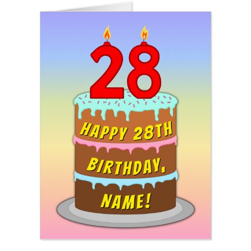 28th Birthday Fun Cake  Candles w Custom Name Card