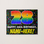 [ Thumbnail: 28th Birthday — Fun, Colorful Music Symbols & “28” Jigsaw Puzzle ]