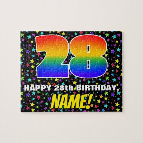 28th Birthday  Fun Colorful Star Field Pattern Jigsaw Puzzle