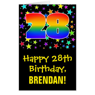 28th Birthday: Fun, Colorful Stars + Rainbow # 28 Card