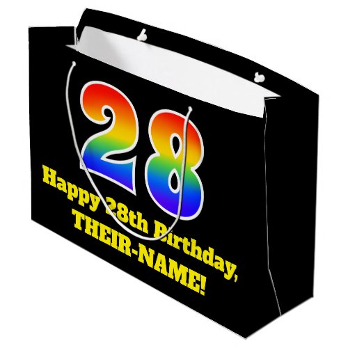 28th Birthday  Fun Colorful Vibrant Rainbow 28 Large Gift Bag