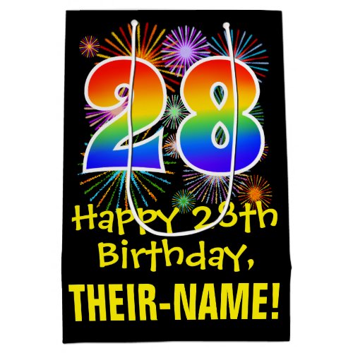 28th Birthday Fun Fireworks Pattern  Rainbow 28 Medium Gift Bag