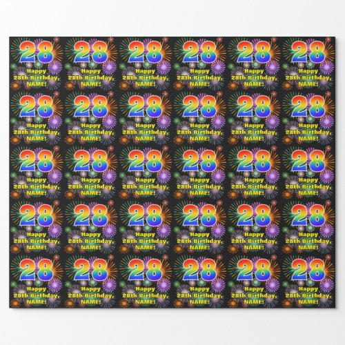 28th Birthday Fun Fireworks Rainbow Look  28 Wrapping Paper