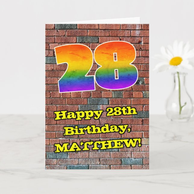28th Birthday: Fun Graffiti-Inspired Rainbow 28 Card (Small Plant)
