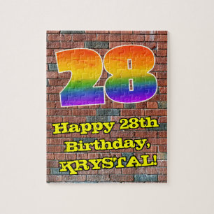 28th Birthday: Fun Graffiti-Inspired Rainbow 28 Jigsaw Puzzle