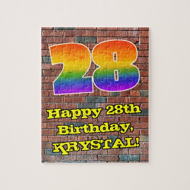 28th Birthday: Fun Graffiti-Inspired Rainbow 28 Jigsaw Puzzle (Vertical)