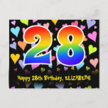 [ Thumbnail: 28th Birthday: Fun Hearts Pattern, Rainbow 28 Postcard ]