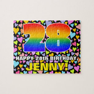 28th Birthday — Fun, Loving Heart Shapes + “28” Jigsaw Puzzle