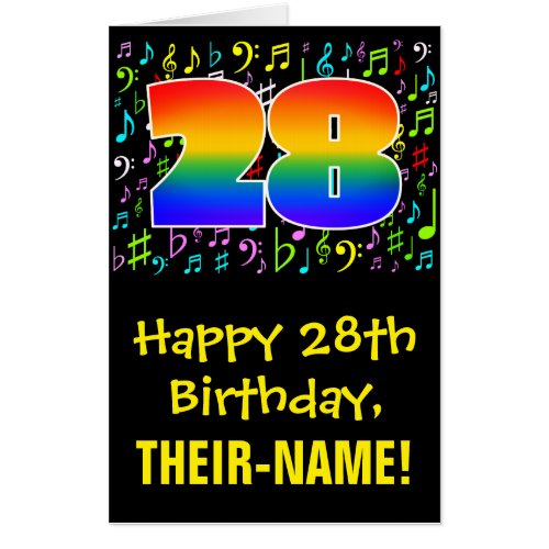 28th Birthday Fun Music Symbols  Rainbow  28 Card