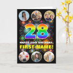 [ Thumbnail: 28th Birthday: Fun Rainbow #, Custom Name & Photos Card ]