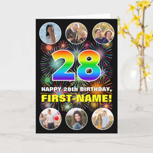28th Birthday Fun Rainbow  Custom Name  Photos Card