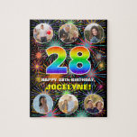 [ Thumbnail: 28th Birthday: Fun Rainbow #, Custom Name + Photos Jigsaw Puzzle ]