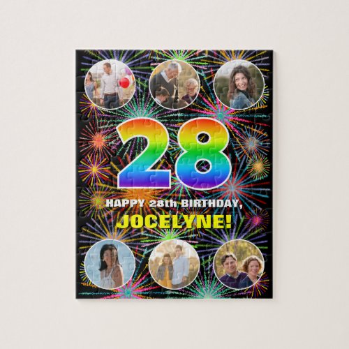28th Birthday Fun Rainbow  Custom Name  Photos Jigsaw Puzzle