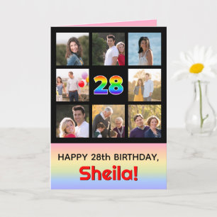 28th Birthday: Fun Rainbow #, Custom Photos + Name Card
