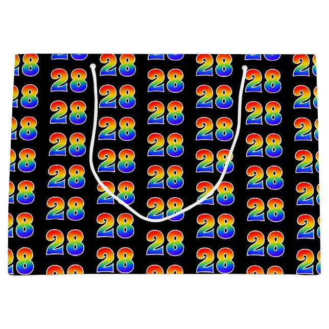 28th Birthday: Fun Rainbow Event Number 28 Pattern Large Gift Bag (Front)