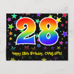 [ Thumbnail: 28th Birthday: Fun Stars Pattern, Rainbow 28, Name Postcard ]