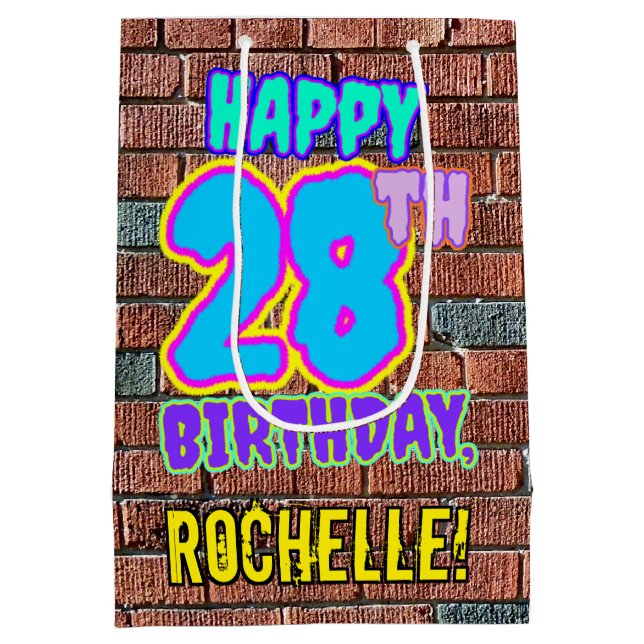 28th Birthday: Fun, Urban Graffiti Inspired Look Medium Gift Bag (Back)