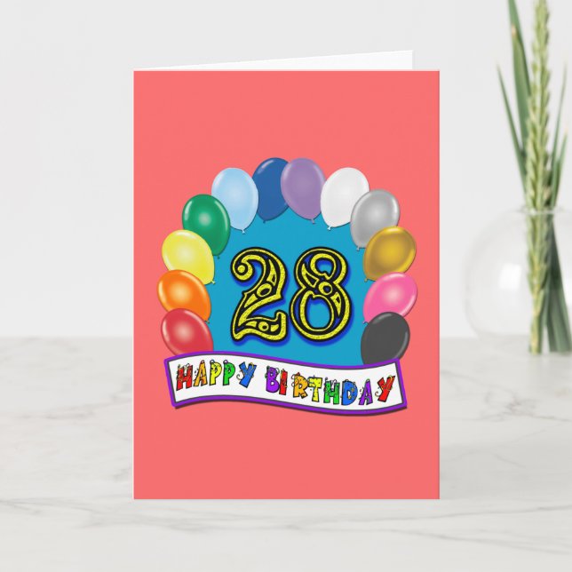 28th Birthday Gifts with Assorted Balloons Design Card (Front)