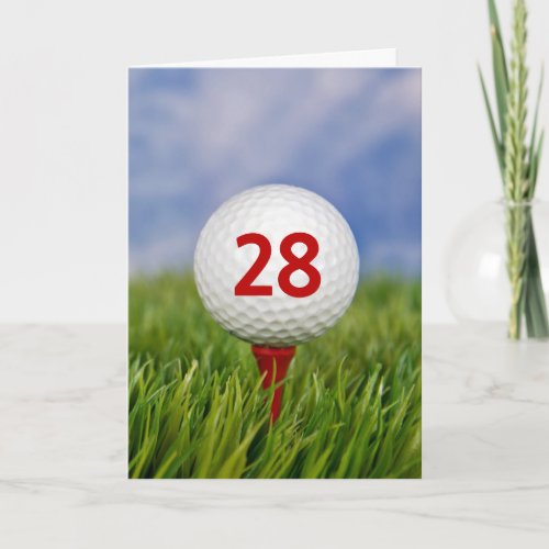 28th Birthday Golf Ball on Red Tee Card