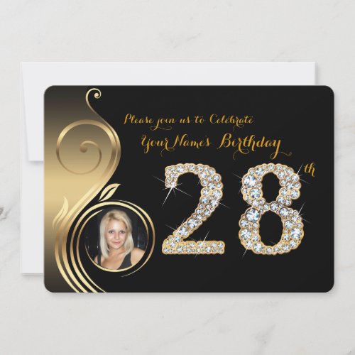 28thBirthday InvitationNumber DiamondPhoto 2 Invitation