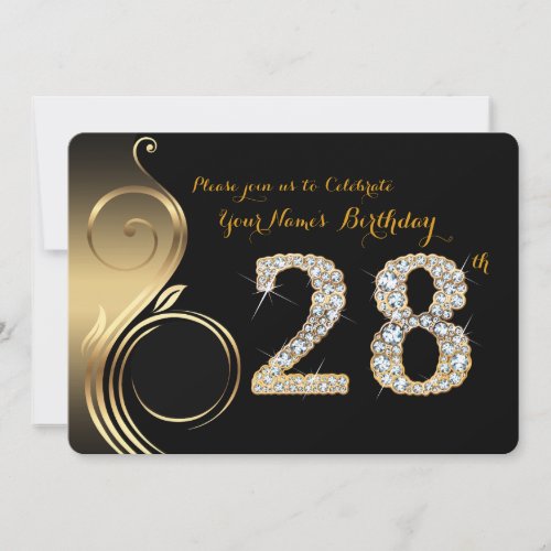 28thBirthday InvitationNumber DiamondPhoto Invitation