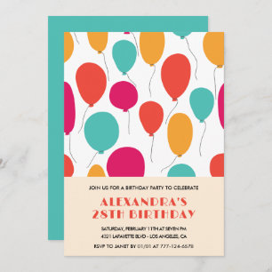 28th birthday invitations Balloons Colorful