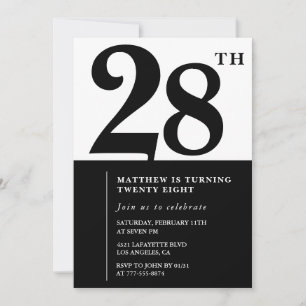 28th birthday invitations Black and White Elegant