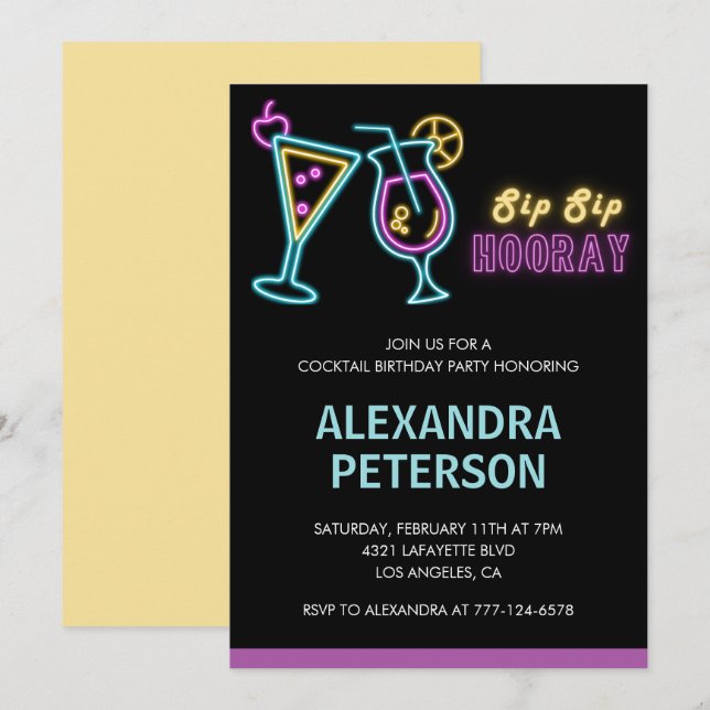 28th birthday invitations Cocktail Neon Glow (Front/Back)