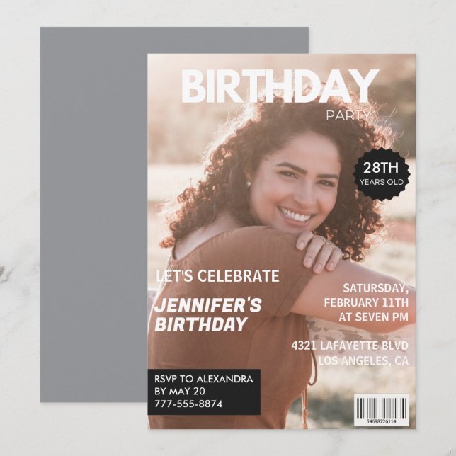 28th birthday invitations for her Magazine Cover (Front/Back)