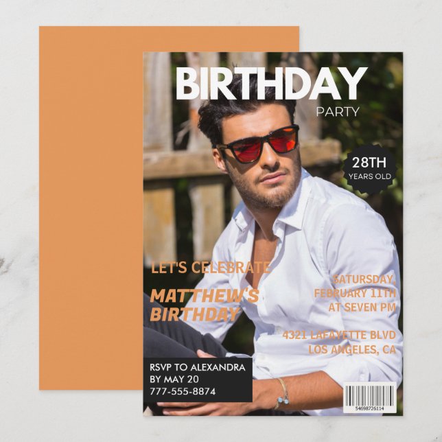 28th birthday invitations for him Magazine Cover (Front/Back)