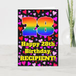 [ Thumbnail: 28th Birthday: Loving Hearts Pattern, Rainbow # 28 Card ]