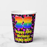[ Thumbnail: 28th Birthday: Loving Hearts Pattern, Rainbow 28 Paper Cups ]