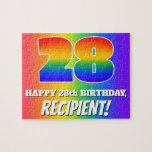 [ Thumbnail: 28th Birthday — Multicolored Rainbow Pattern “28” Jigsaw Puzzle ]