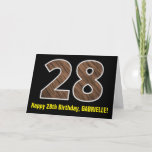 [ Thumbnail: 28th Birthday: Name + Faux Wood Grain Pattern "28" Card ]