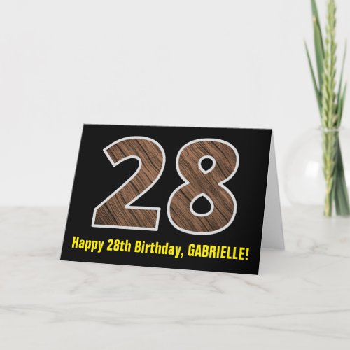 28th Birthday Name  Faux Wood Grain Pattern 28 Card