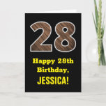 [ Thumbnail: 28th Birthday: Name, Faux Wood Grain Pattern "28" Card ]