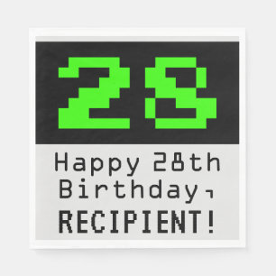 28th Birthday - Nerdy / Geeky Style "28" & Name Napkins