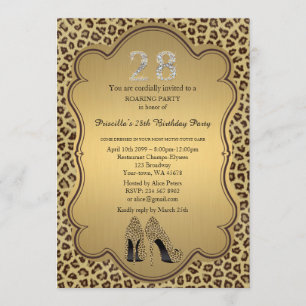 28th,Birthday Party 28th,Cheetah High Heels Shoes Invitation