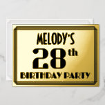 [ Thumbnail: 28th Birthday Party: Art Deco Look “28” and Name Invitation ]