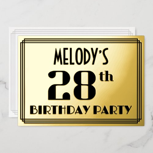 28th Birthday Party Art Deco Look 28 and Name Foil Invitation