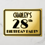 [ Thumbnail: 28th Birthday Party — Art Deco Look “28” + Name Invitation ]