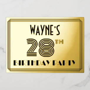 28th Birthday Party — Art Deco Style “28” & Name Foil Invitation