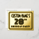 [ Thumbnail: 28th Birthday Party ~ Art Deco Style “28” + Name Postcard ]