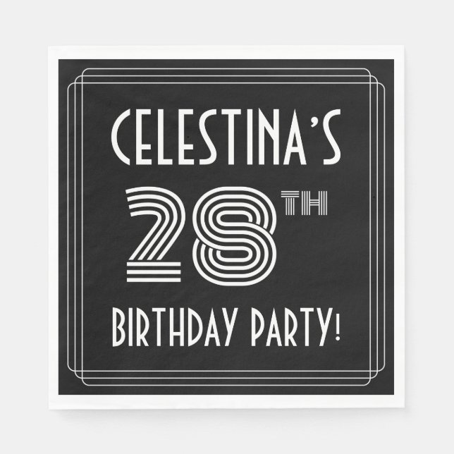 28th Birthday Party: Art Deco Style + Custom Name Napkins (Front)