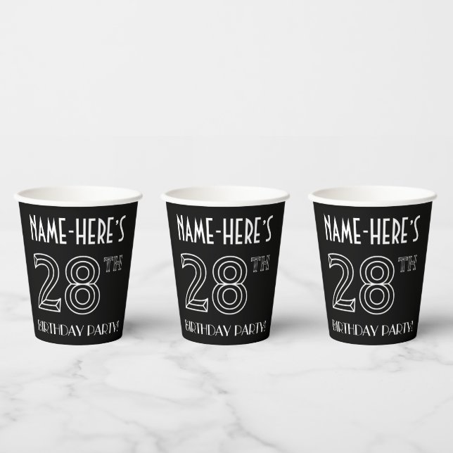 28th Birthday Party: Art Deco Style + Custom Name Paper Cups (Multi)