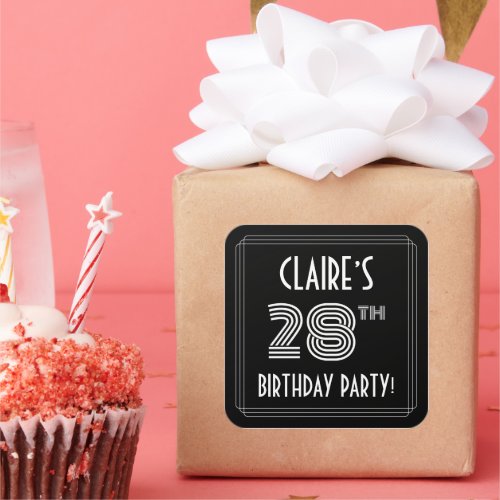 28th Birthday Party Art Deco Style  Custom Name Square Sticker