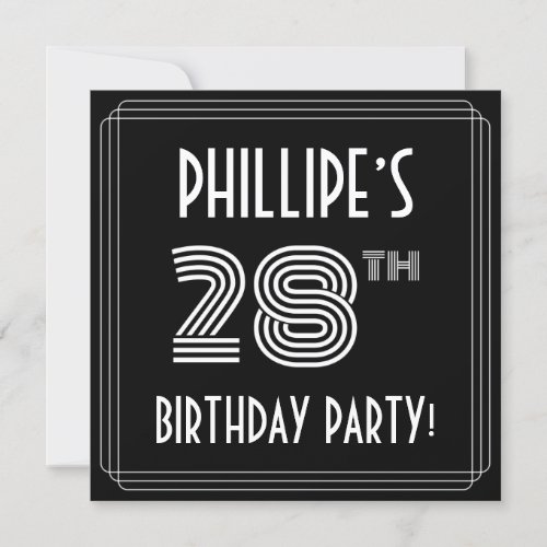 28th Birthday Party Art Deco Style w Custom Name Invitation